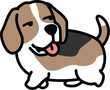 Funny beagle dog walking and looking back cartoon, vector illustration