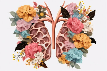 Wall Mural - Graphic illustration with anatomic lungs and flowers. Poster design healthy in hospital