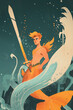 mermaid man in the sea - illustration - generative ai