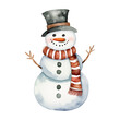 Watercolor Christmas Snowman with Top Hat isolated On White