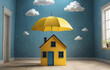 Maison avec parapluie, concept assurance et protection