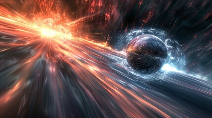 Wall Mural - abstract scene with planet in space, computer generated abstract background