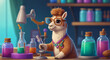 A cute llama scientist working in the laboratory, wearing lab court, Experiment, specs