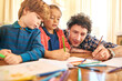 © peopleimages.com - Father, children and drawing with homeschool for education, dyslexia or bonding together in house. Parent, young boy and girl with color pencils for sketching, art project or learning for development