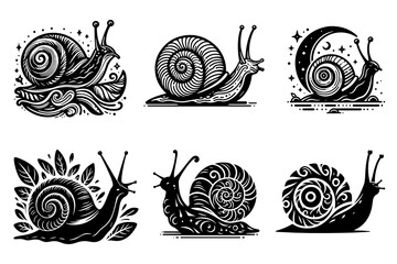Wall Mural - Snail line art silhouette vector illustration isolated on transparent background - Generative AI