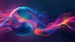 3D rendering of a glowing blue and pink orb with flowing, ribbon-like shapes in vibrant shades of pink, orange, and blue.