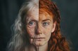 Aging Science and Effective Skincare: Dual Portraits Illustrating Aging Treatments for a Diverse Population.