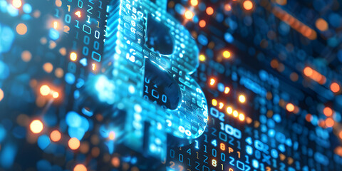 Wall Mural - Blue Bitcoin banner Bitcoin header banner Bitcoin background Cryptocurrency banner Cryptocurrency background Crypto banner Crypto background