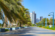 The Abu Dhabi skyline from the Corniche in United Arab Emirates