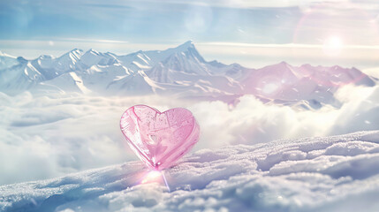 Sticker - Transparent pink heart above the clouds against the sky
