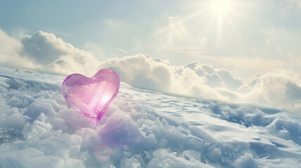 Wall Mural - Transparent pink heart above the clouds against the sky
