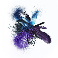 Sticker - Brush strokes of dry purple and blue paint on a white background
