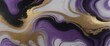 Purple and black liquid with gold powder shimmers on a modern marble background.  Generative AI, Generative, AI