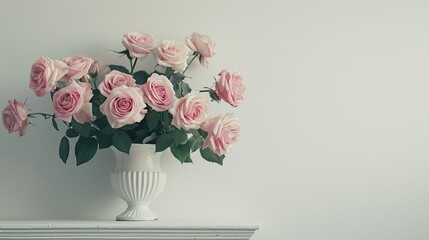 Wall Mural - An assortment of lovely pink roses adorning a vase perched elegantly on a shelf against a pristine white backdrop Perfect for occasions like Valentine s Day Easter International Women s Day