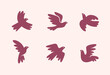 Abstract flying bird silhouettes set num.1. Cute dove logo, vector icon.