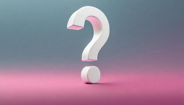 Question mark on gray-pink background. 3D rendering. FAQ and QA. Problem solution.