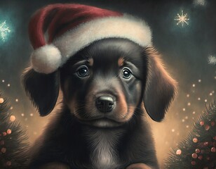 Canvas Print - dog in santa hat