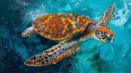 Poster - A graceful sea turtle gliding effortlessly through crystal-clear waters, its ancient silhouette embodying the timeless beauty of ocean life.