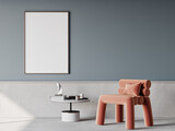 Fototapeta  - Mockup poster in minimalism interior design, poster for product presentation, 3d illustration.