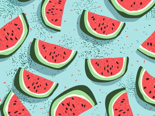Wall Mural - Watermelon seamless pattern and illustration. Flat design, simple shape and pastel colors.
