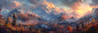 panorama of the mountains in autumn,at sunrise or sunset, nature background landscape
