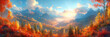 panorama of the mountains in autumn,at sunrise or sunset, nature background landscape