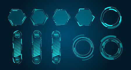 Aufkleber - Set of abstract technology template future geometric shapes in cyberpunk style. Stock vector illustration.