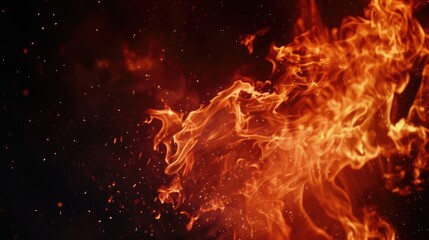 Wall Mural - Intense fire burning against a dark backdrop. Ideal for dramatic visual effects