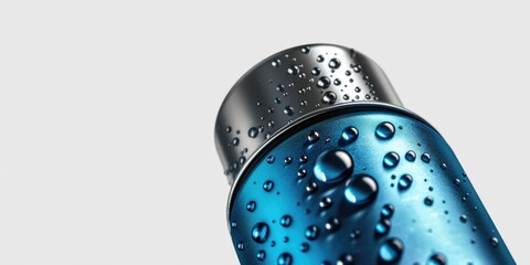Poster - A blue water bottle with water droplets, perfect for hydration concepts