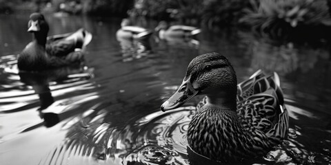 Canvas Print - Ducks swimming in water, suitable for nature and wildlife themes