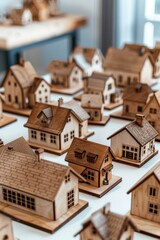 Poster - A table filled with miniature wooden houses, perfect for home decor ideas