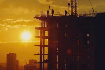 Poster - A group of people standing on top of a tall building. Perfect for business or teamwork concepts