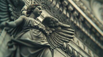 Poster - A statue of an angel on the side of a building. Suitable for architectural and religious themes