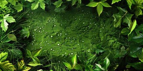 Poster - Close up of water droplets on leaf surface. Suitable for nature backgrounds