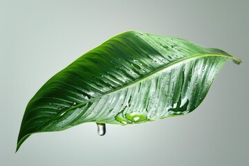 Aufkleber - Close-up of a green leaf with a single water droplet. Ideal for nature and environmental concepts