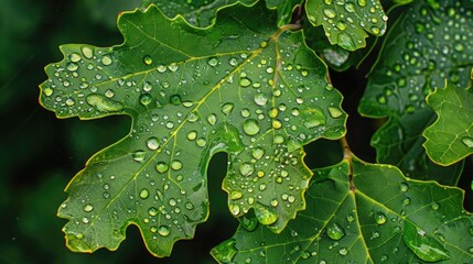 Poster - Detailed shot of a leaf with water droplets, ideal for nature and environment concepts