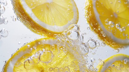 Poster - Fresh lemon slices floating in clear water. Great for food and beverage concepts
