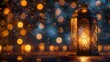 Festive night lantern, golden glows, holiday dreams