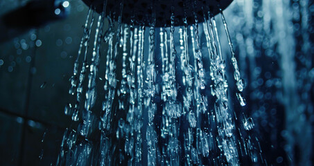 Poster - A close-up of a shower head with water running down it. Can be used for bathroom or hygiene concepts