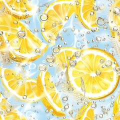 Poster - Fresh lemon slices with bubbles, ideal for food and beverage concepts