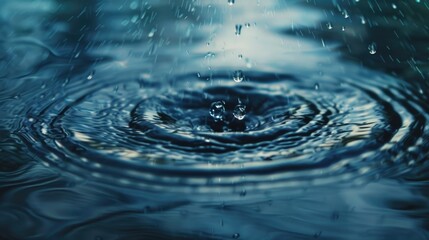 Poster - Close up of a water drop in a body of water. Ideal for nature and abstract backgrounds