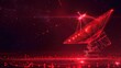 Antenna satellite dish parabolic space radar from futuristic polygonal red lines and glowing stars for banner, poster, greeting card. AI generated