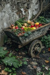 Poster - A wooden cart overflowing with fresh vegetables, perfect for farm or market scenes