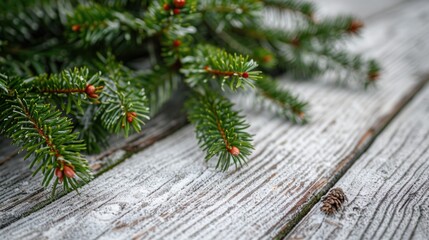 Aufkleber - A detailed close up of a pine tree on a rustic wooden table. Perfect for nature-themed designs
