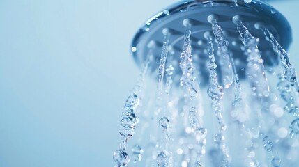 Poster - A shower head with water flowing from it. Suitable for bathroom or hygiene concepts