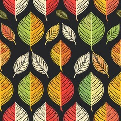 Aufkleber - Colorful leaves pattern on black background. Perfect for autumn-themed designs