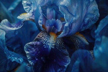 Poster - Close-up of a blue flower with water droplets, perfect for nature and botanical themes