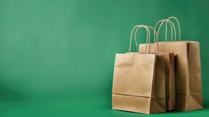 Aufkleber - Three brown paper bags on a green background. Suitable for eco-friendly concepts