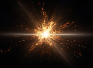 Poster - Sun flare with yellow rays and beams on dark background.