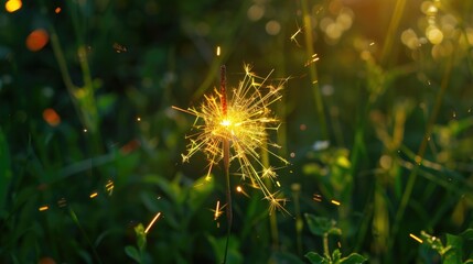 Poster - A sparkler glowing in the grass, perfect for festive celebrations